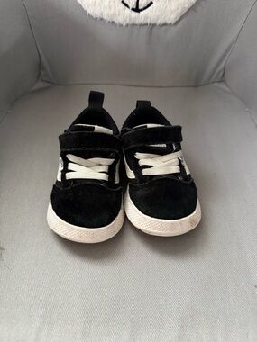 Vans Kids Black and White Velcro Strap Sneakers
